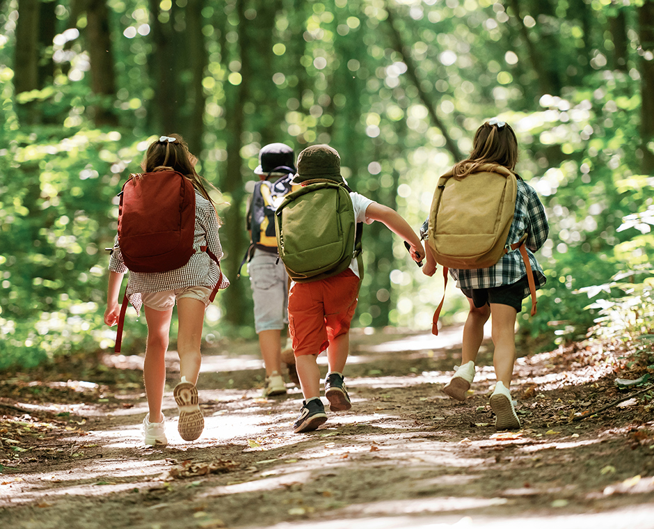 Bambini nella foresta durante un giorno d'estate.